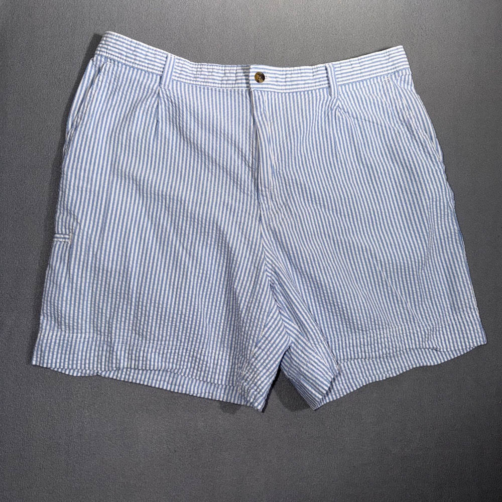 Saddlebred 38 Blue White Seersucker Shorts Preppy Coastal Nautical Summer Golf
